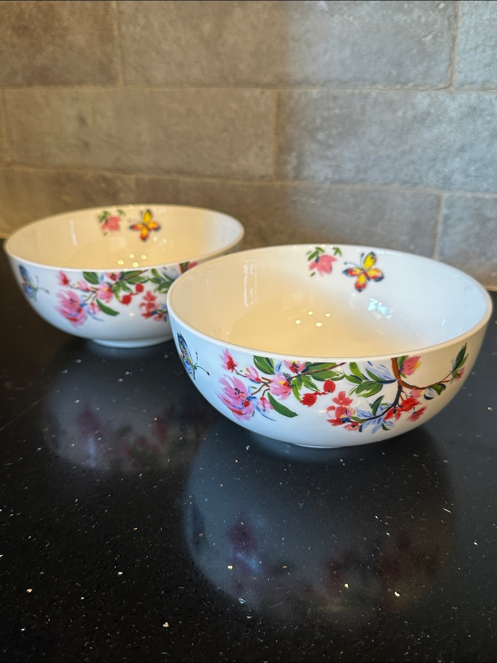Set of 2 Mikasa Butterfly Garden Floral Bone China Soup/Cereal Bowls